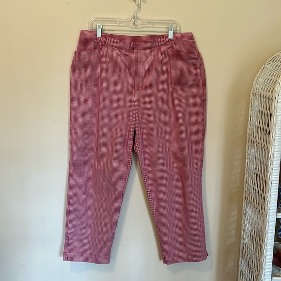 Rafaela Women’s Red Checked Pants Slacks Spring Elastic Waist Sides Size 20W - Picture 1 of 10